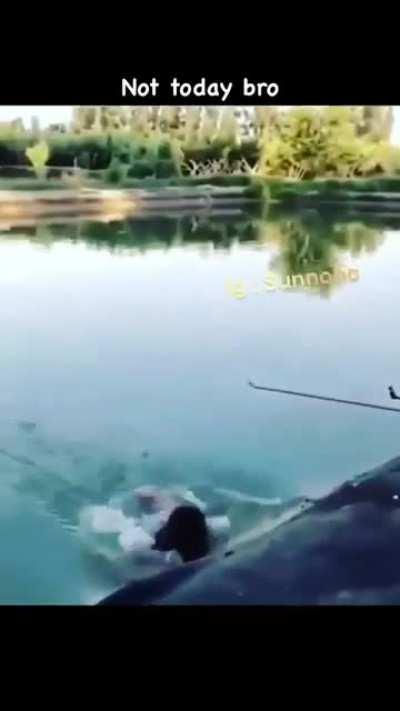 To drag the fish outside of river