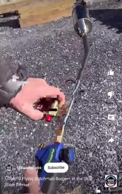 Cooking burgers using construction equipment