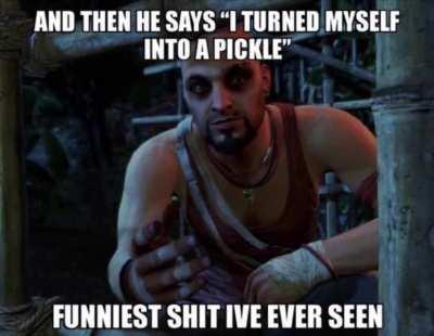 Vaas explains to Jason what Pickle Rick is