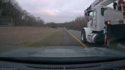 Got run off the road today on I-24 outside Clarksville. Potholes making some big trucks swerve with absolute disregard [oc]