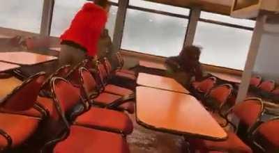 View from a ferry near Hamburg during severe storm