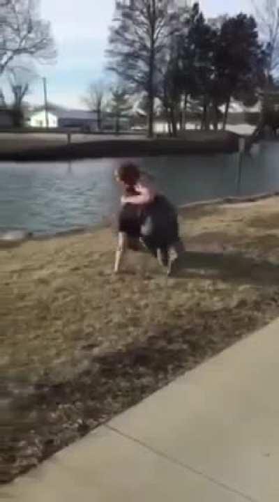 Fighter tries to get a revenge slam but misses the ground