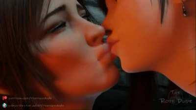 Tifa kiss Lara (the rope dude) [tomb raider x final fantasy]