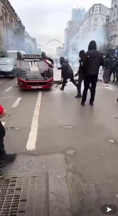 Moroccans rioting in the streets of Brussels after Morocco’s 2-0 victory over Belgium