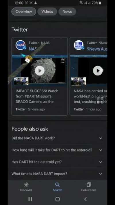 Searching for 'NASA DART' in the Google app on Android has an easter egg: