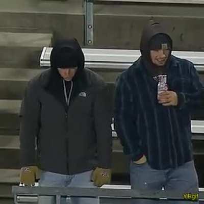 If you play this in reverse you see a sad guy that suddenly gets thrown a sign to make him happy.