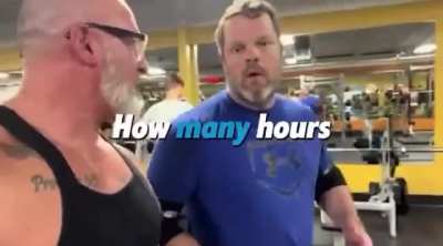 Dude asks gym members how many hours a week they work