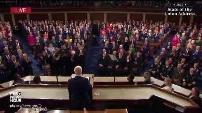 Dark Brandon brings Republicans to their feet to cheer for seniors & social security during the State of the Union Address.