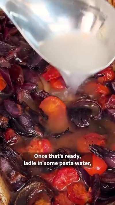 Roasted Balsamic Red Onion and Cherry Tomato Pasta