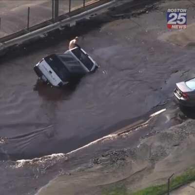 WCGW crossing a puddle on sunken road
