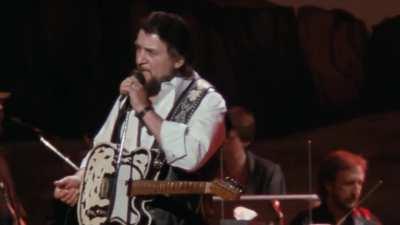 The Highwaymen were a country supergroup consisting of Johnny Cash, Willie Nelson, Waylon Jennings and Kris Kristofferson. Here they are performing Highwayman in 1990