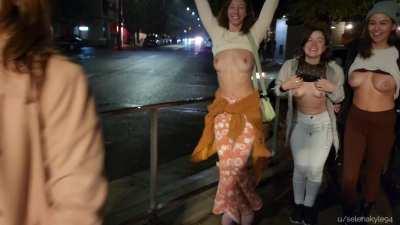 Five Girls Flashing on a Night Out