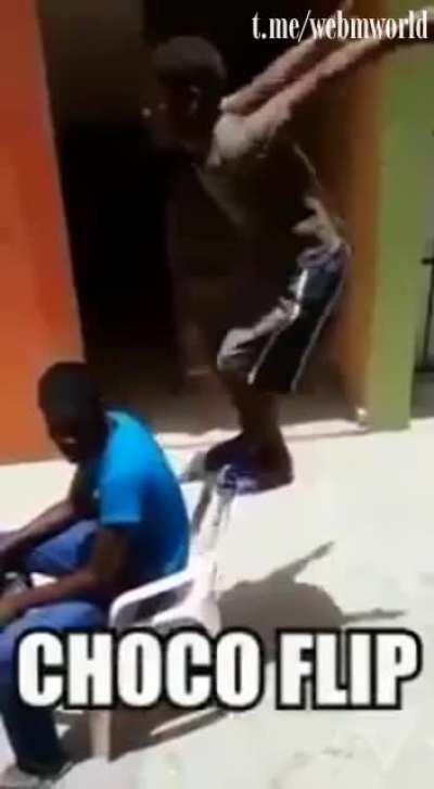 Trying to do a back flip from a plastic chair