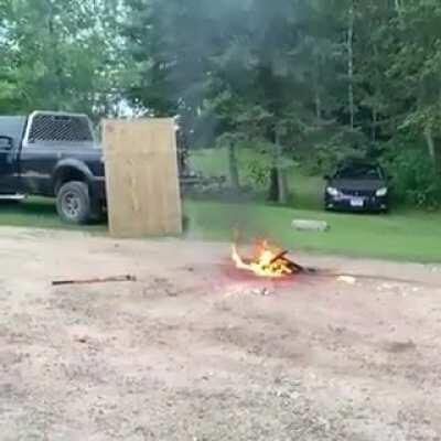 Hitting a paint can on fire
