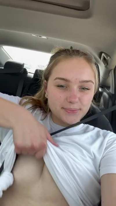 I love to show off my tits on the road