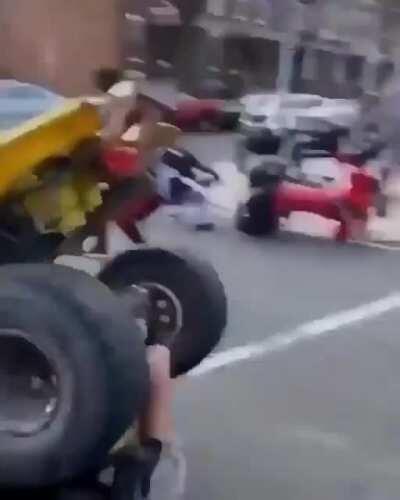 Multiple meatcrayons painting the roads with their idiocy