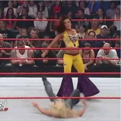 Mickie James with a knock-out kick against Jillian Hall