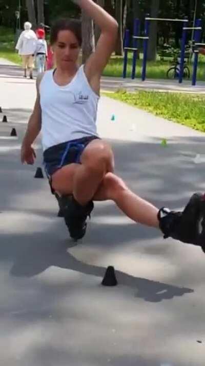 Balancing on one skate wheel backwards