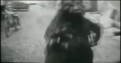 Haruo Nakajima being a goober in the Godzilla suit during the production of Ghidorah: The Three Headed Monster (1964)