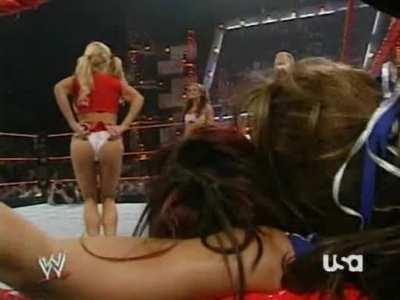 Cheerleader Torrie Wilson Stinkfaces Mickie and Victoria ( Original Televised Version )