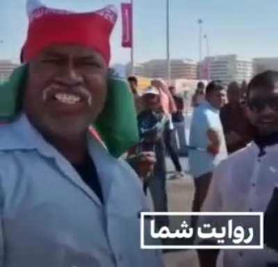 Man asks “Iranian” fans in Qatar who are going around waving the IR flag in front of TV cameras where they’re really from.