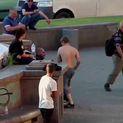 the freak beats up a homeless man, for which he was punished