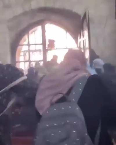 On Mother's day Israeli military attacking Palestinian women with flash bangs and plastic covered bullets inside al Aqsa mosque in Jerusalem during the holy month of Ramadan.