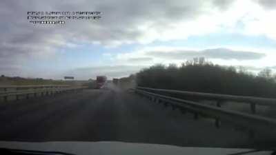 Truck catches fire after collision