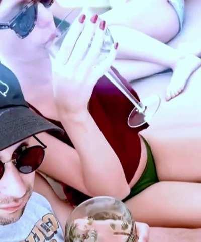 Dude got her drunk and down to her green panties..