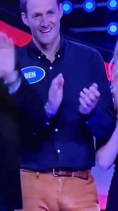 Ben notices how tight his pants are tonight on Family Feud