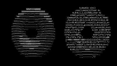 Donut-shaped C code that generates a 3D spinning donut