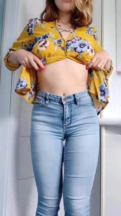 Guess what's underneath my cute flowery blouse 🤭