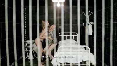 Unknown Actress Knees a Naked Man in the Balls in Salon Kitty/Madam Kitty (1976)