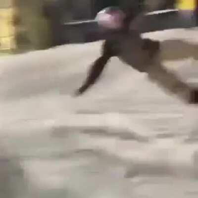 Imagine loosing a leg to a flying snowboard...