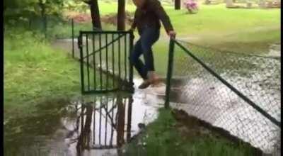 There was no better way to avoid that damn puddle!