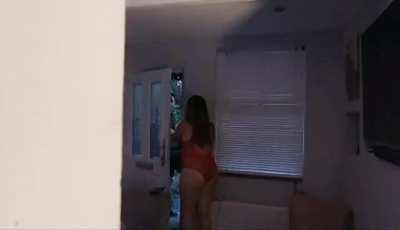 Answering the door like this to the pizza man, want to come In ....