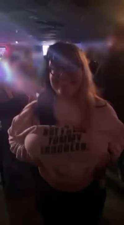 Flashing in my local bar. Free drinks for me!