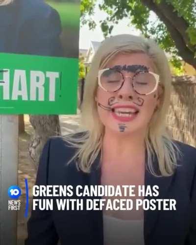 Greens candidate has fun with defaced poster