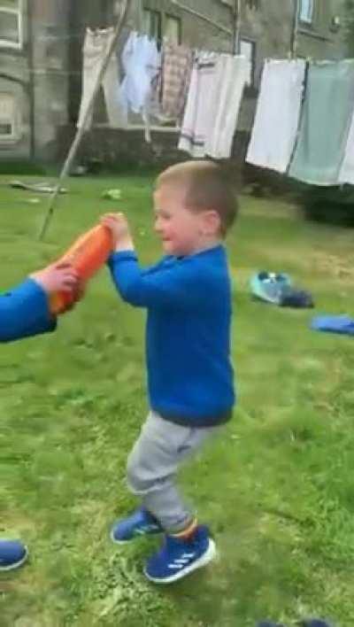 Kiddo with his drinking buddy having a good time