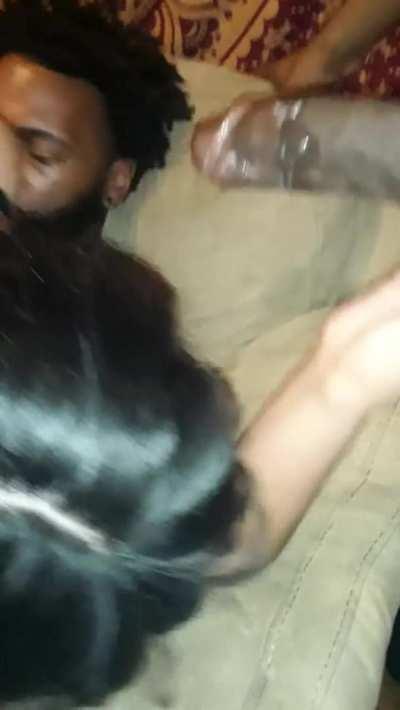 She sucks a dick with a mouth full of another guys cum