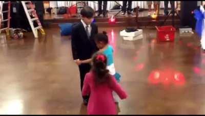 Kid tries to steal the dance floor.
