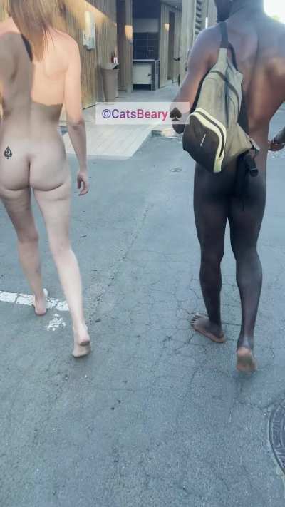 I proudly take a nude walk in the crowded streets with my black lover while my pussy-free cuck Husband follows us on the way for my public black African insemination. We are absolutely public about our cuckolding lifestyle and we want to spread the moveme