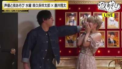 Ryota Suzuki performs kabedon on Miyu Tomita