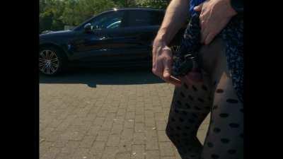 Chastity Crossdressing cumshot outside