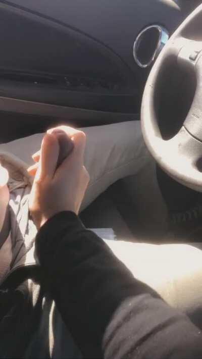 He gets so hard when I play with him when he’s driving