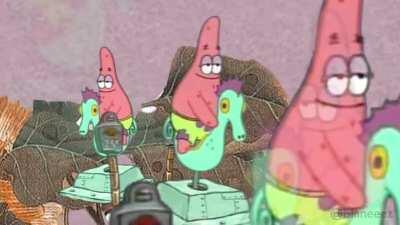 patrick on a seahorse listening to samurai champloo