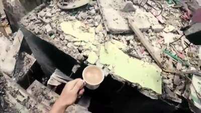 Filipino Soldier Carrying Coffee While he's getting shot at