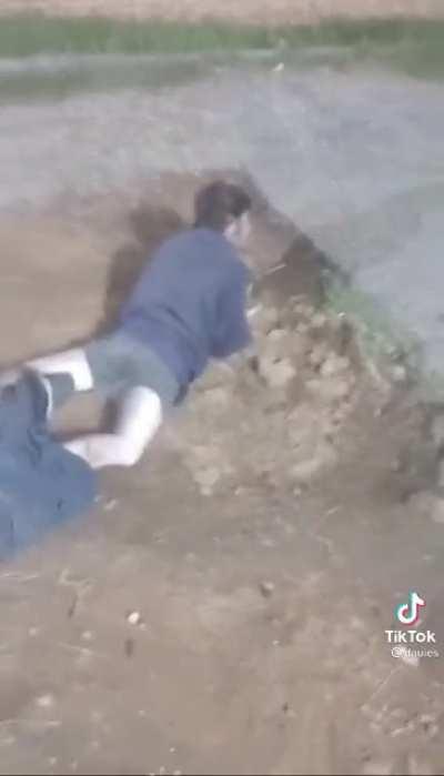 Buddy is pant-less and clueless as to why he’s going into the ground.