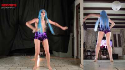 Cute dance moves in shiny bootyshorts