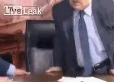 Old idiots show a table who's boss